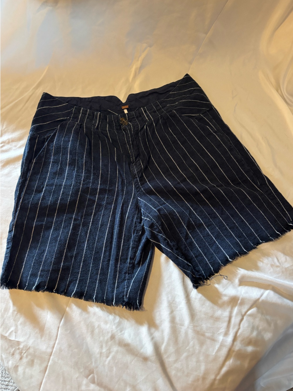 Free People Navy Pinstripe Flat-Front Shorts